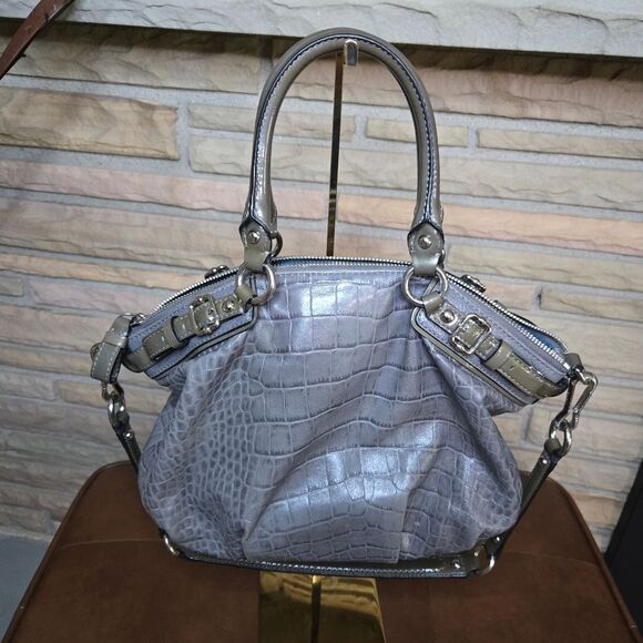 🐢 COACH Sophia.  Gray Croc Embossed Chain Link Versitile Bag - Picture 8 of 14